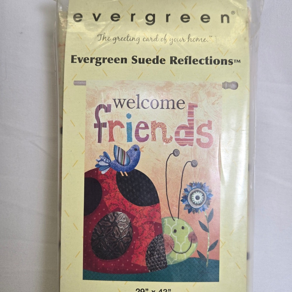 Evergreen Garden Flag Welcome Friends Lady Bug Double Sided 29" x 43" New